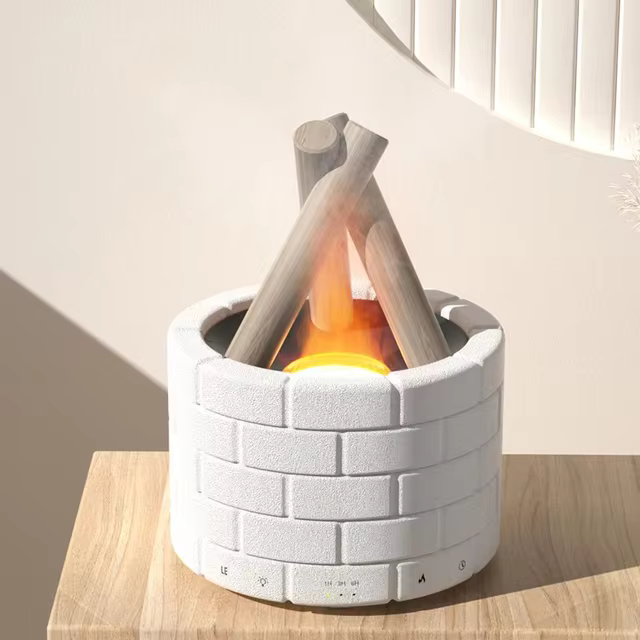 Humidificateur à ultrasons AirFlame avec effet de flamme semblable à une cheminée - Compact et efficace