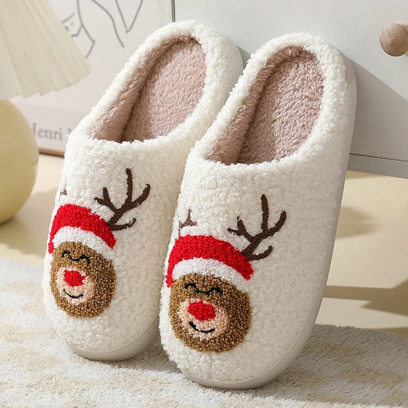 CozyWhimsy - Chaussons moelleux pour femme aux motifs brodés festifs