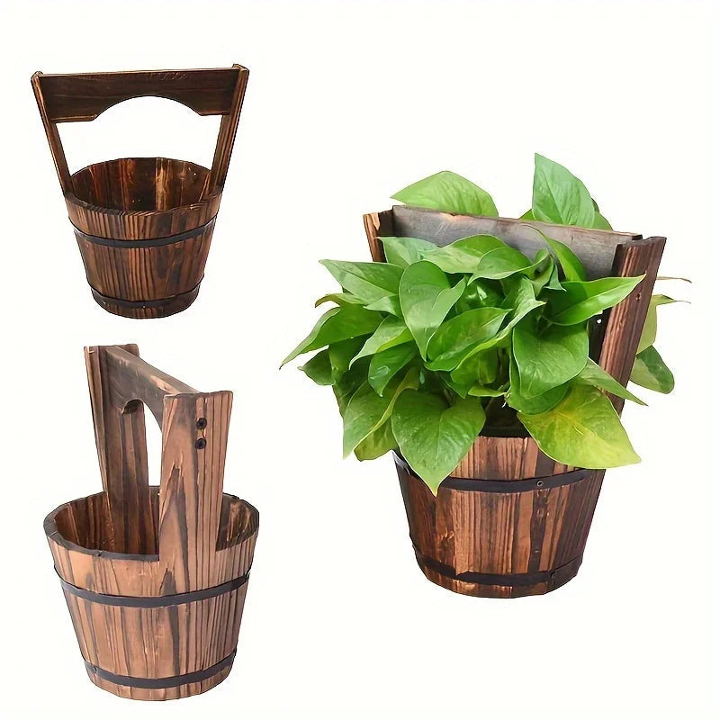 Cuvette à plantes extérieure rustique de style tonneau – Pot de jardin classique avec aspect bois