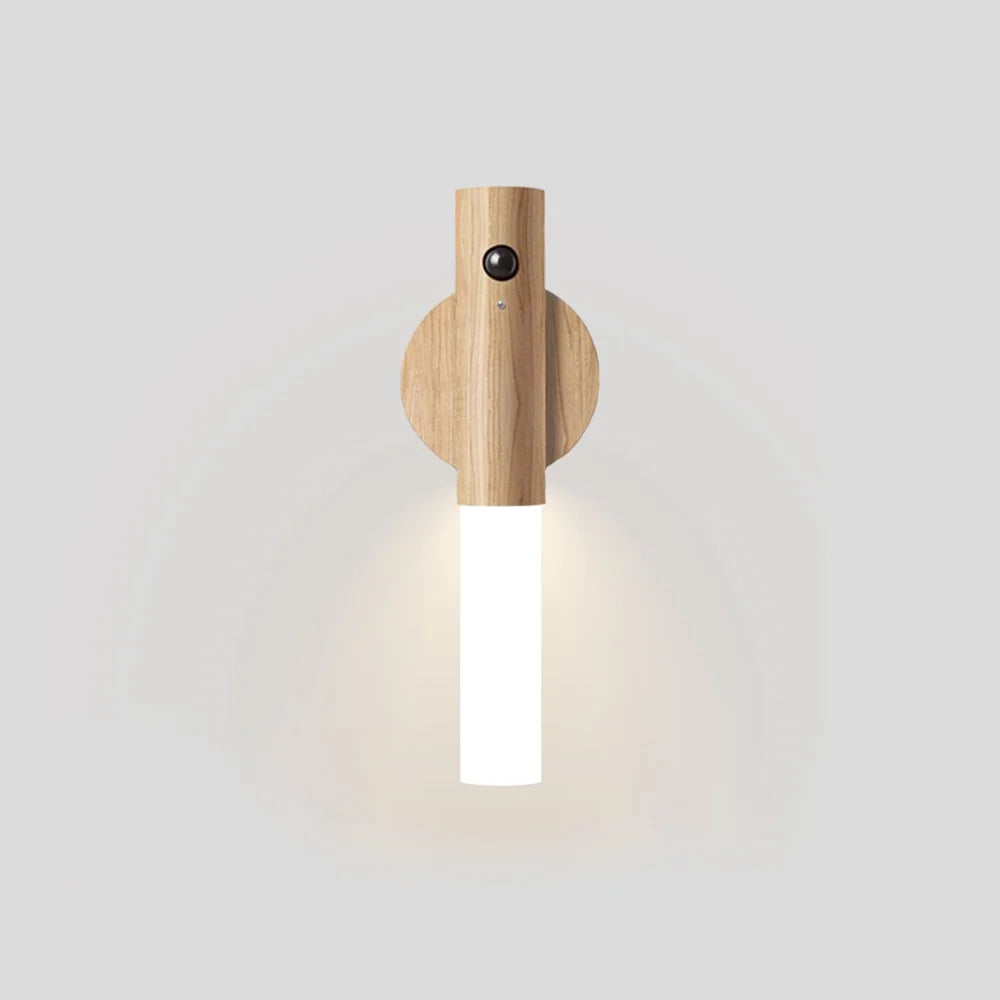 LumoGlow - Veilleuse LED minimaliste avec détecteur de mouvement et base en bois