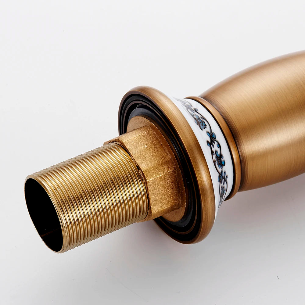 HeritageFlow – Robinet en bronze vintage avec un pommeau en porcelaine