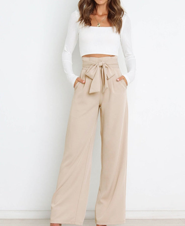 Pantalons pour femmes à nouer à l'avant en rose
