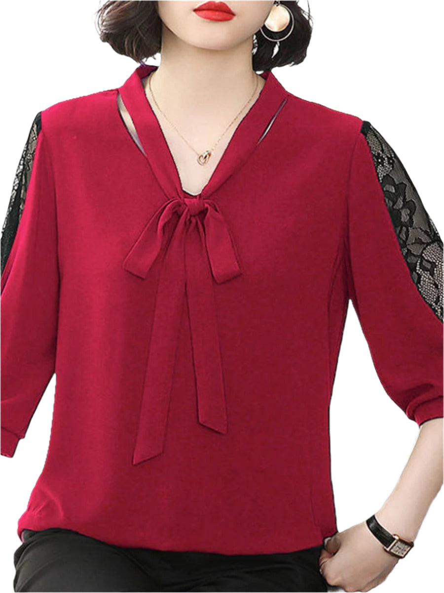 Estella - Chemisier élégant à manches en dentelle et col en V