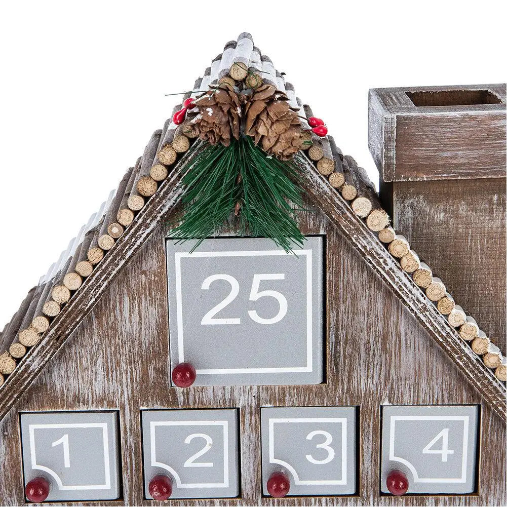 Calendrier de l'Avent en bois avec 25 tiroirs de rangement en forme de maison de Noël