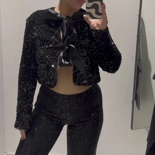Lisbet - Veste à paillettes tendance avec nœud