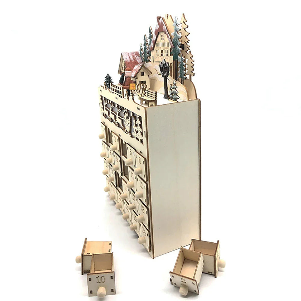 Calendrier de l'Avent en bois avec un village de rennes - 1 pièce