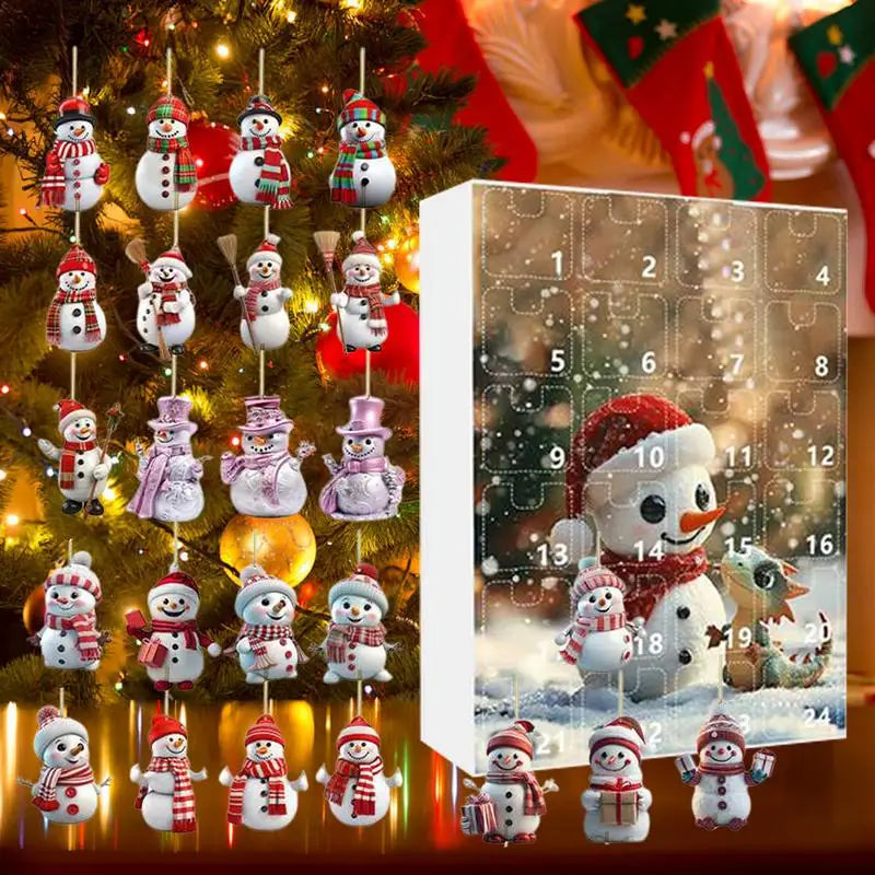 Calendrier de l'Avent 2024 Bonhomme de neige en acrylique plat Compte à rebours de Noël