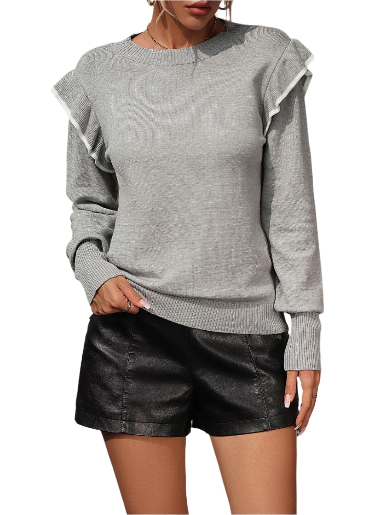 Nadia - Pull féminin à manches froncées avec volants