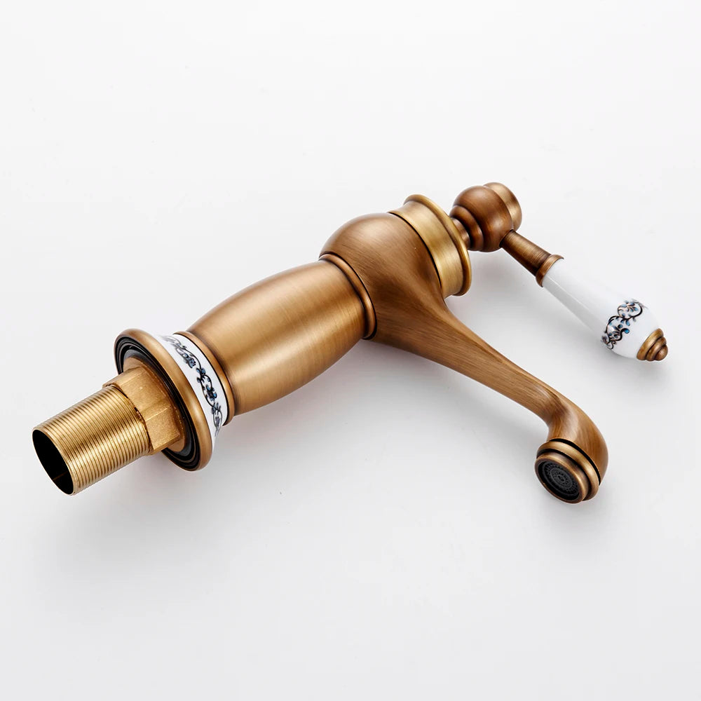 HeritageFlow – Robinet en bronze vintage avec un pommeau en porcelaine
