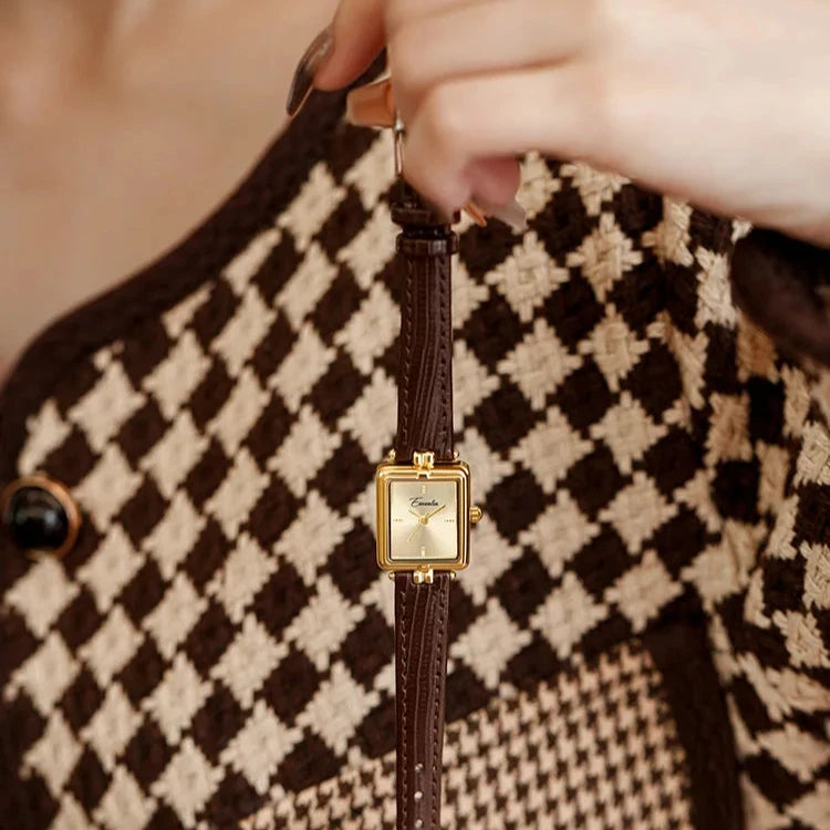 Sara - Montre classique carrée et ovale avec bracelet en cuir