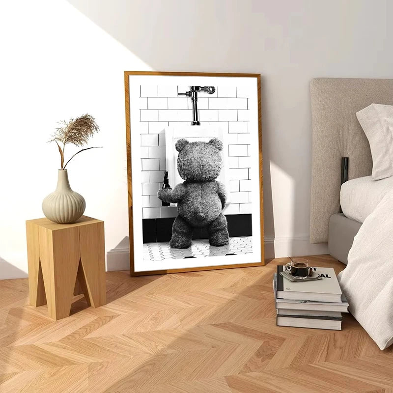FunBear - Affiche de salle de bain originale en noir et blanc