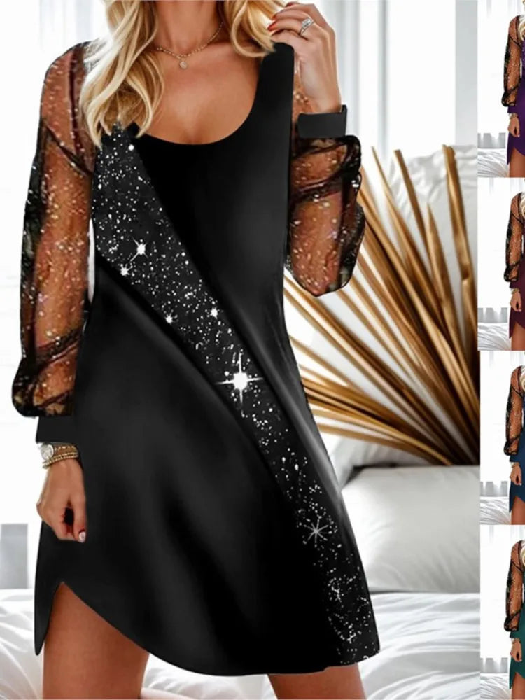 Olivia - Robe évasée à manches longues et col rond