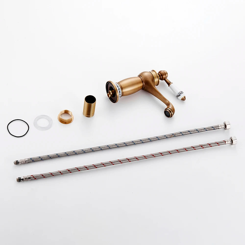 HeritageFlow – Robinet en bronze vintage avec un pommeau en porcelaine