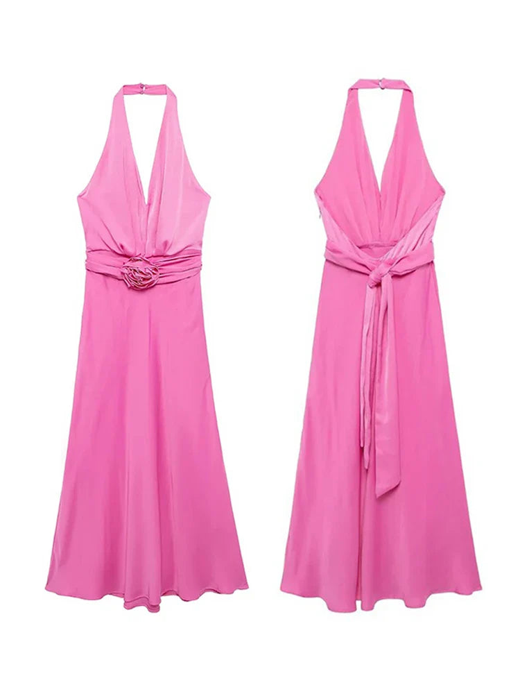 Mia - Robe Halter Femme 3D Fleur