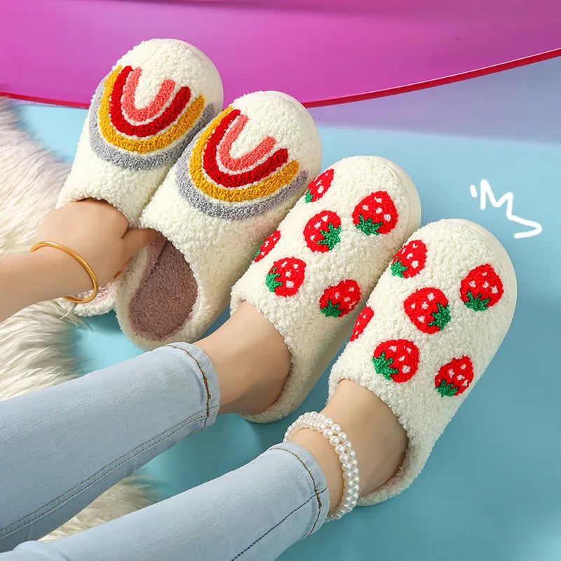WhimsiWarm - Chaussons brodés en peluche pour femme