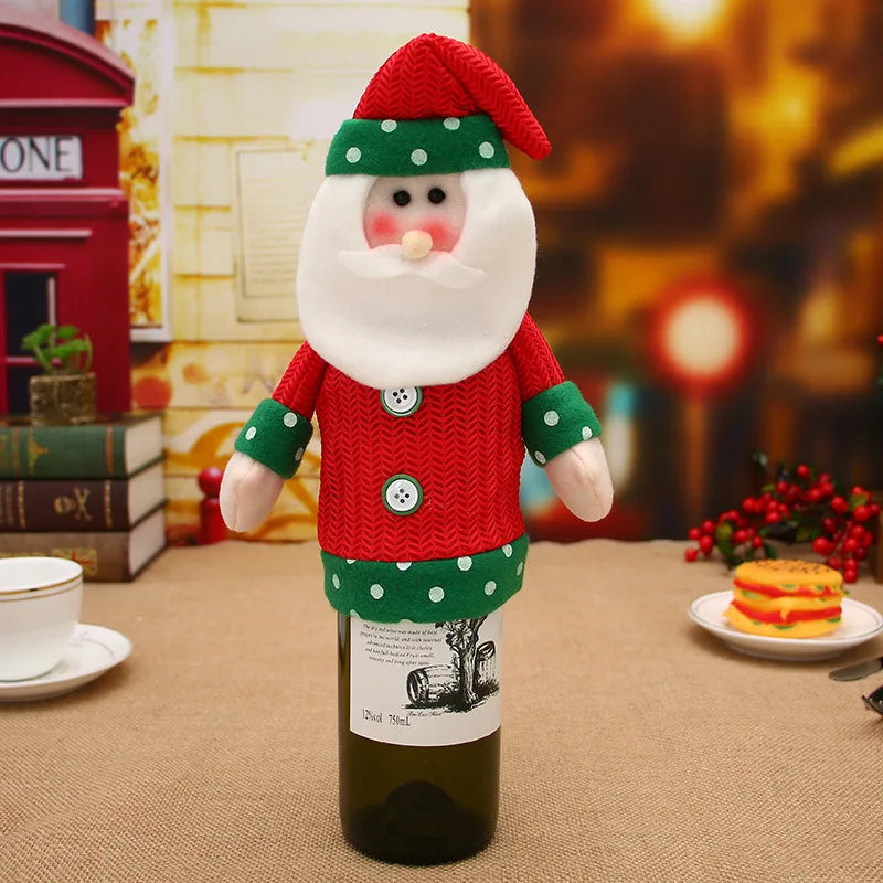 Housse de bouteille de vin en tricot de père Noël en cartoon