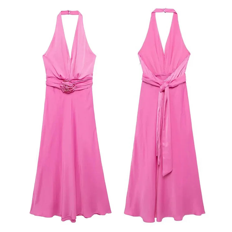 Mia - Robe Halter Femme 3D Fleur
