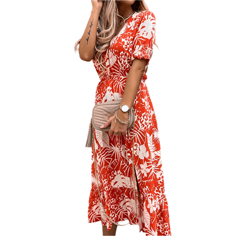 Belinda - Élégante robe midi à fleurs avec charme en V