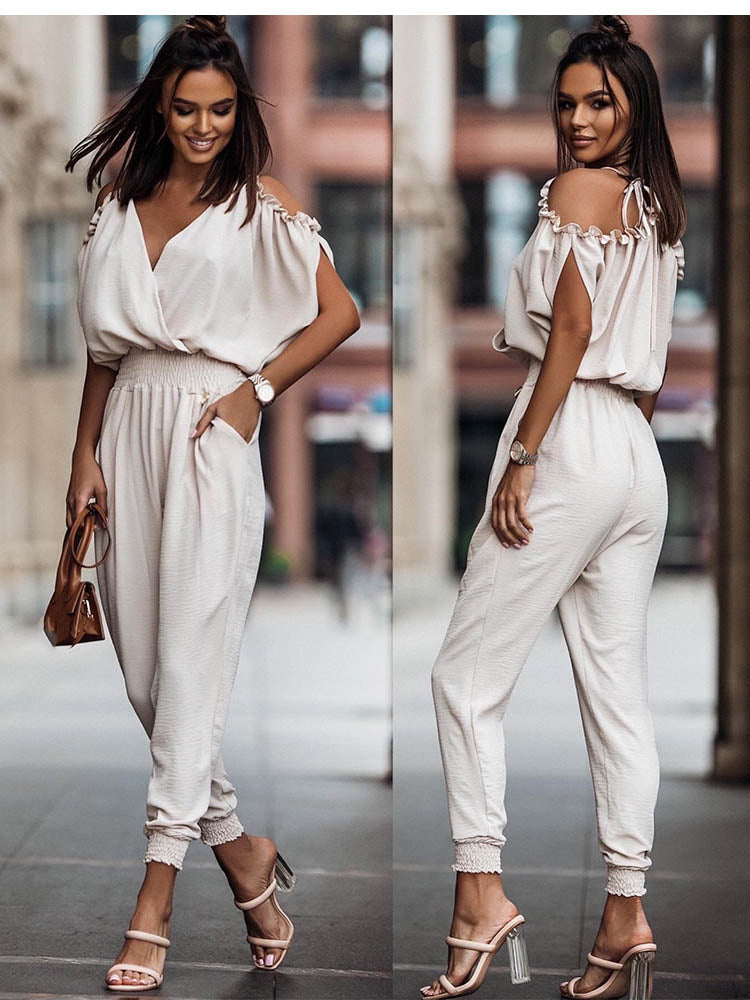 Combinaison Décontractée Emma à Épaules Dénudées avec Détails Volants