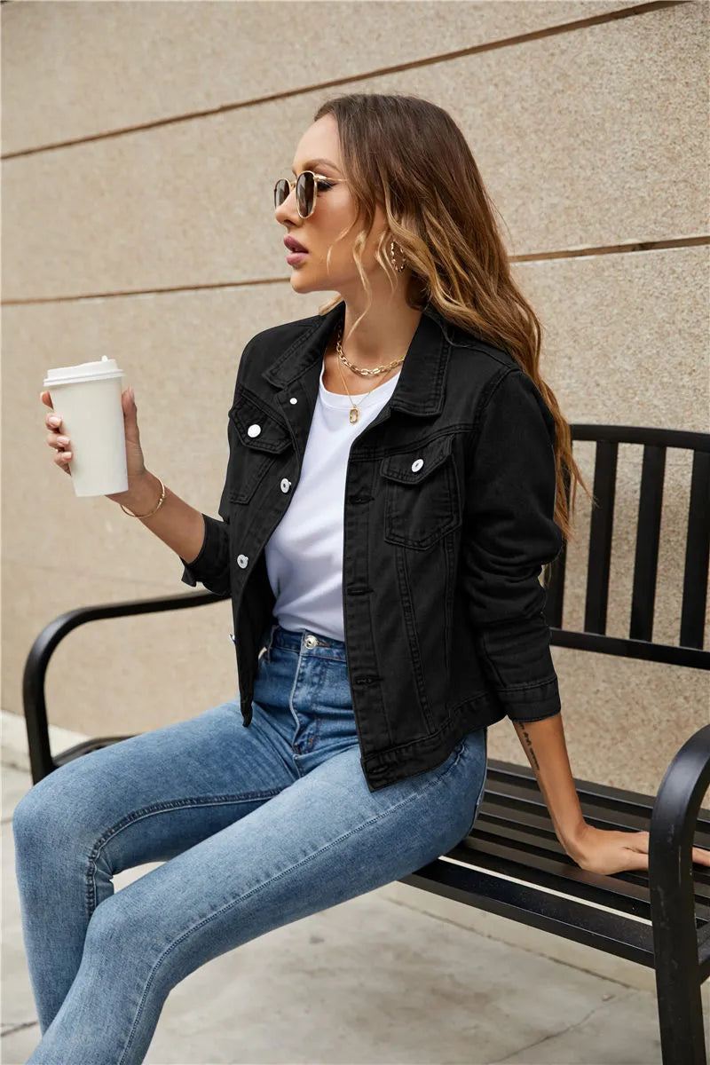 Jenna - Veste en denim avec col revers et poches