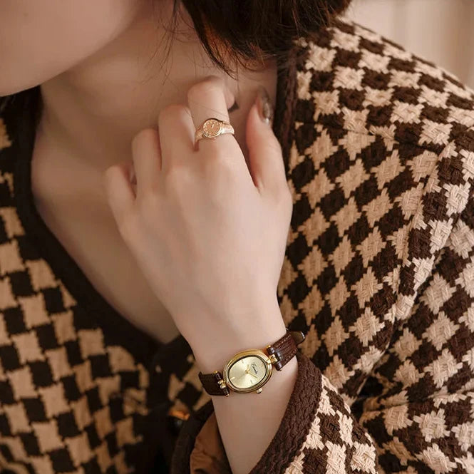 Valérie - Montre-bracelet pour femme d'inspiration vintage avec bracelet en cuir