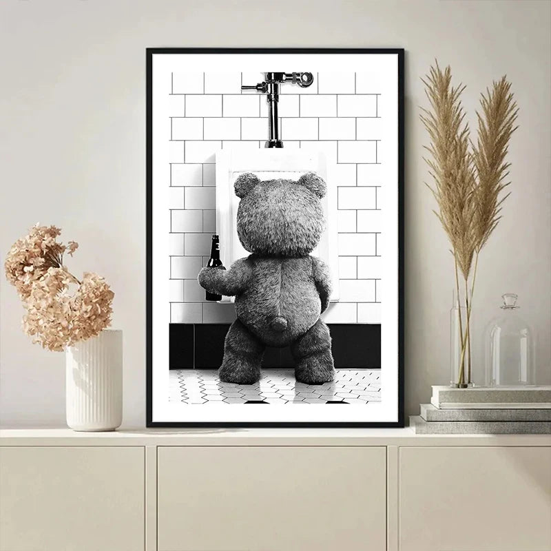 FunBear - Affiche de salle de bain originale en noir et blanc