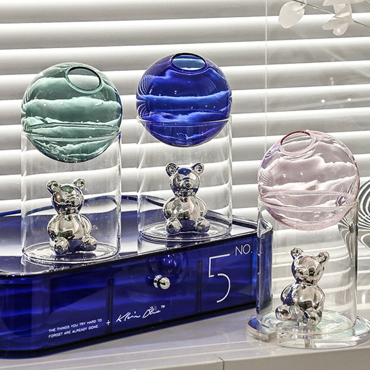 BearBliss - Ensemble de vases en verre décoratifs avec de charmantes figurines d'ours