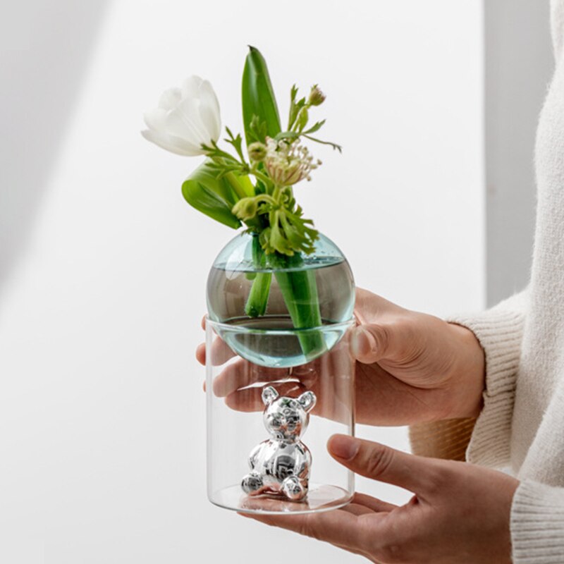 BearBliss - Ensemble de vases en verre décoratifs avec de charmantes figurines d'ours