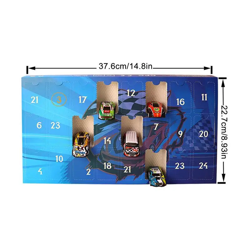24 pièces de jouets de voitures de course en bois - Calendriers de l'Avent décoratifs pour Noël