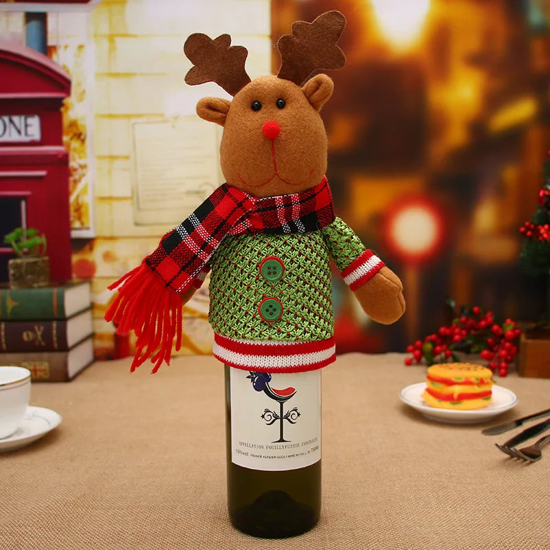 Housse de bouteille de vin en tricot de père Noël en cartoon