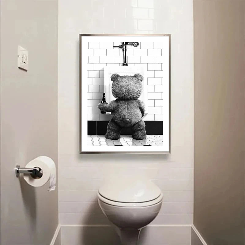 FunBear - Affiche de salle de bain originale en noir et blanc