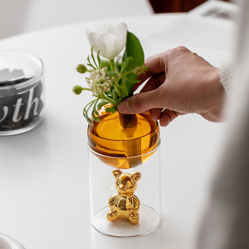 BearBliss - Ensemble de vases en verre décoratifs avec de charmantes figurines d'ours