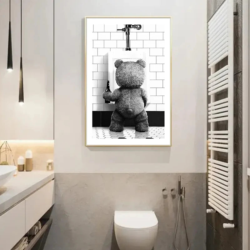 FunBear - Affiche de salle de bain originale en noir et blanc