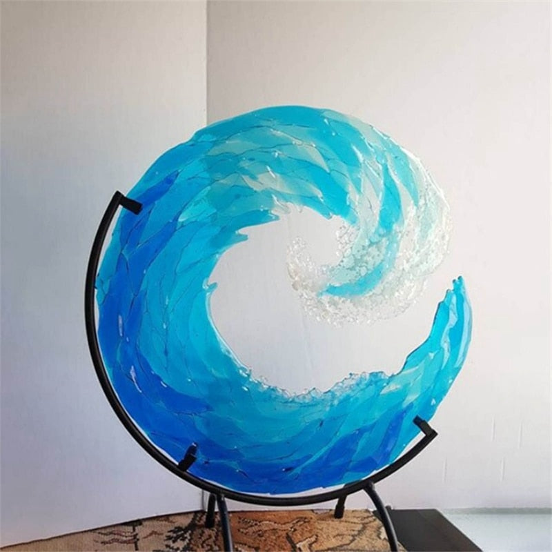 WaveFlow - Sculpture artistique en verre de l'océan majestueux