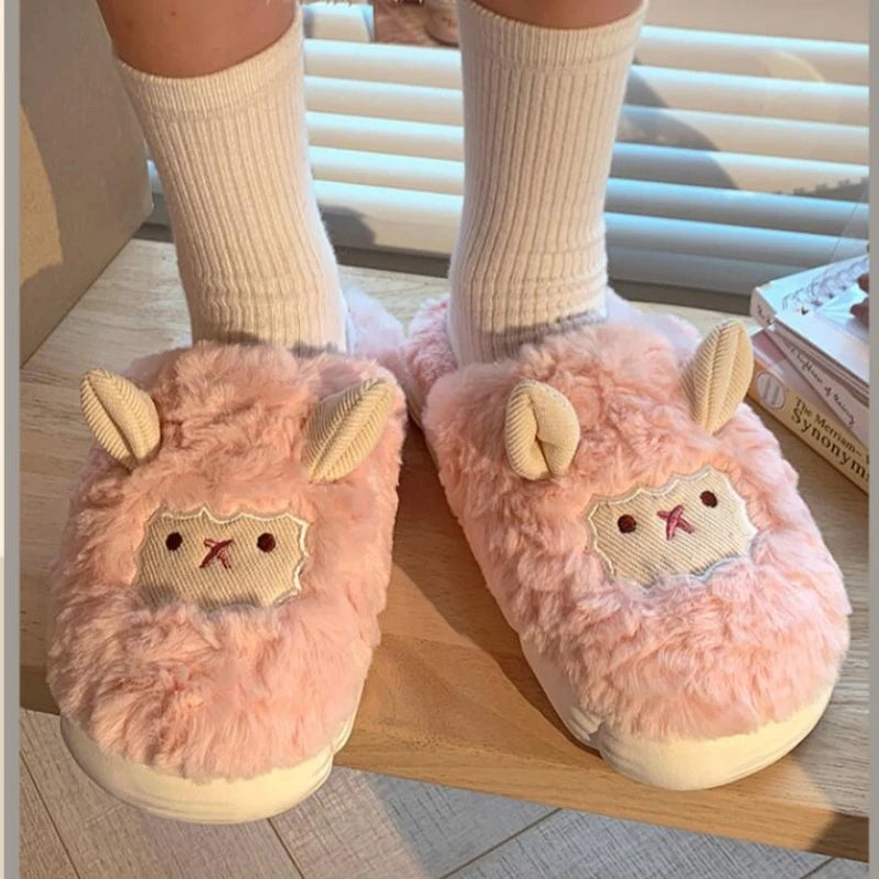 SheepieSteps - Chaussons unisexes en peluche mouton dessin animé