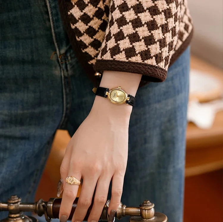 Sara - Montre classique carrée et ovale avec bracelet en cuir