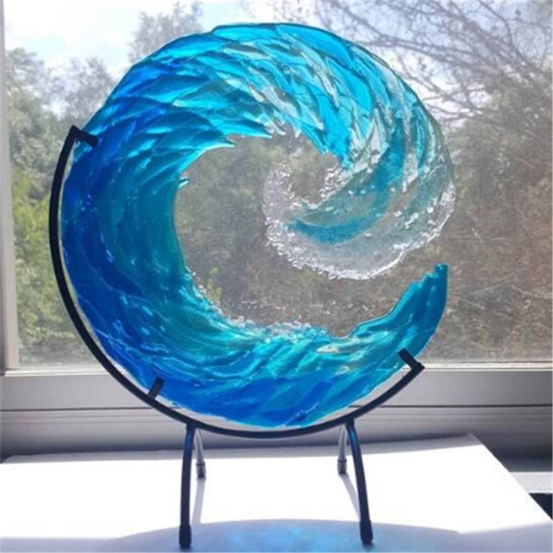 WaveFlow - Sculpture artistique en verre de l'océan majestueux