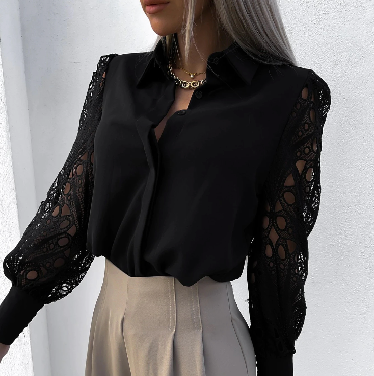 Janicel - Blouse élégante avec des manches en dentelle et des boutons