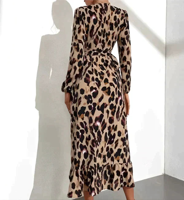 Savannah | Robe Longue à Décolleté en V avec Motif Léopard