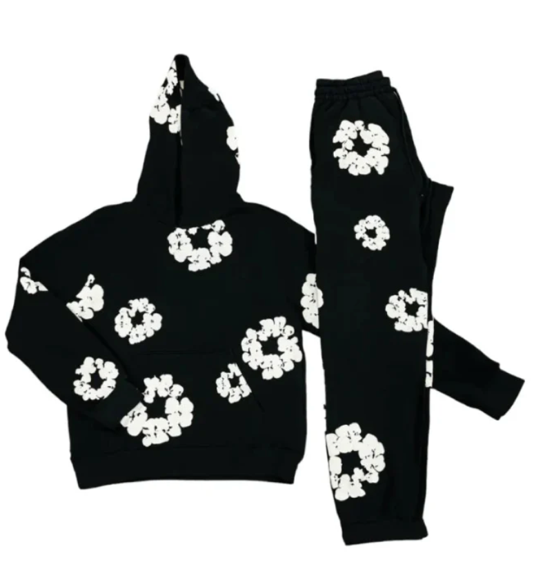BlossomEase - Ensemble sweat à capuche et jogging fleuri unisexe