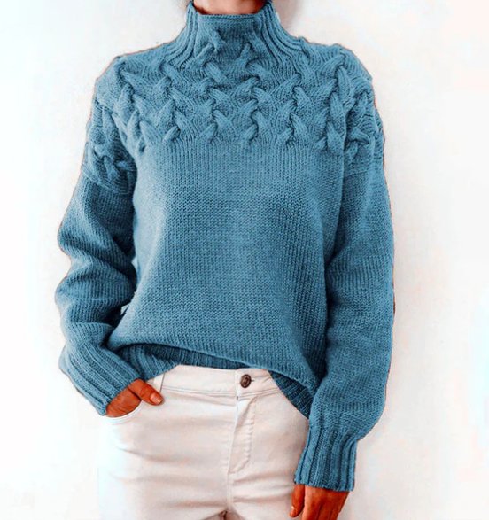 Pull col montant en tricot torsadé confortable Chelle