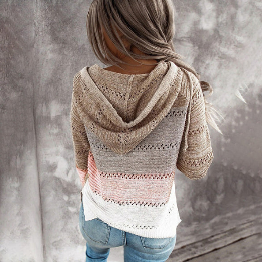 Pull à capuche rayé en tricot Laiza