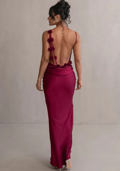 Marga | Robe longue décolletée à fleurs avec dos dénudé