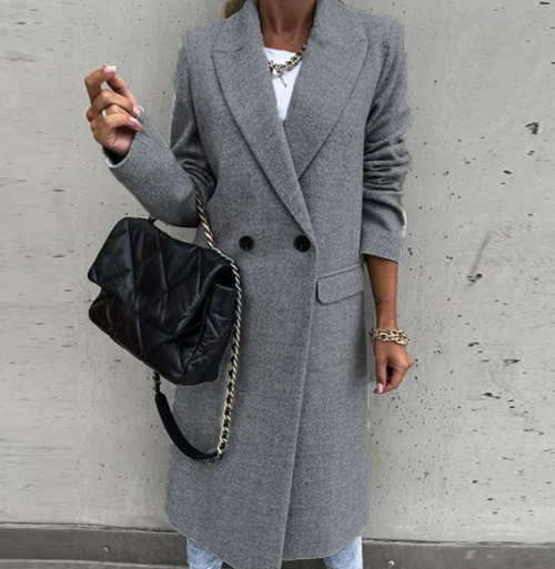 Manteau croisé en laine classique Caryl