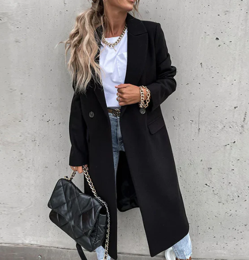 Manteau croisé en laine classique Caryl