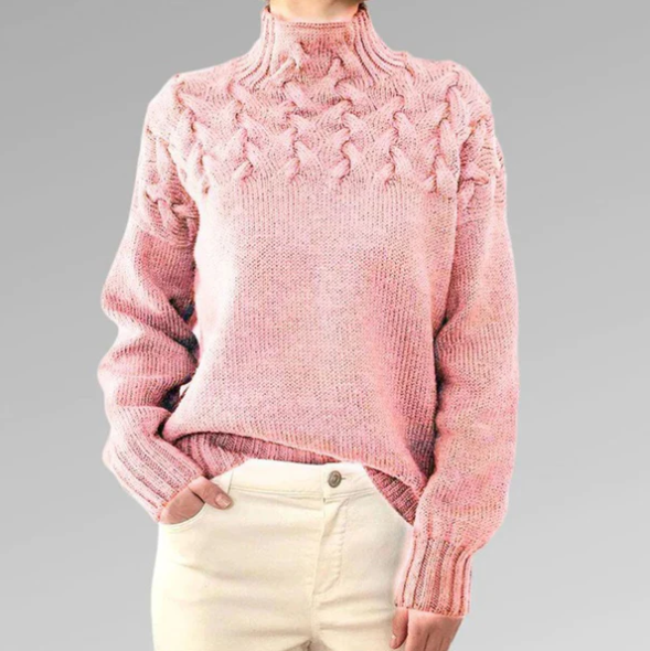 Pull col montant en tricot torsadé confortable Chelle