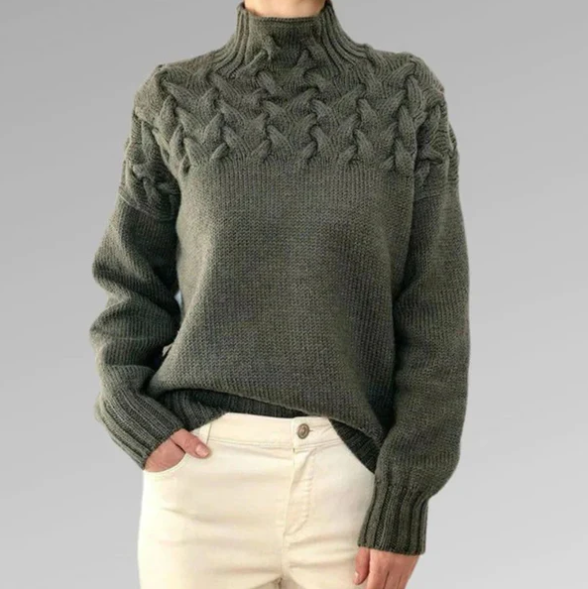 Pull col montant en tricot torsadé confortable Chelle