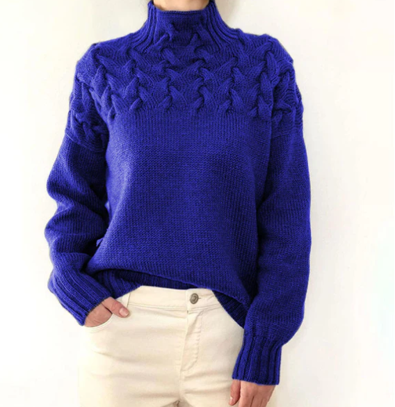 Pull col montant en tricot torsadé confortable Chelle