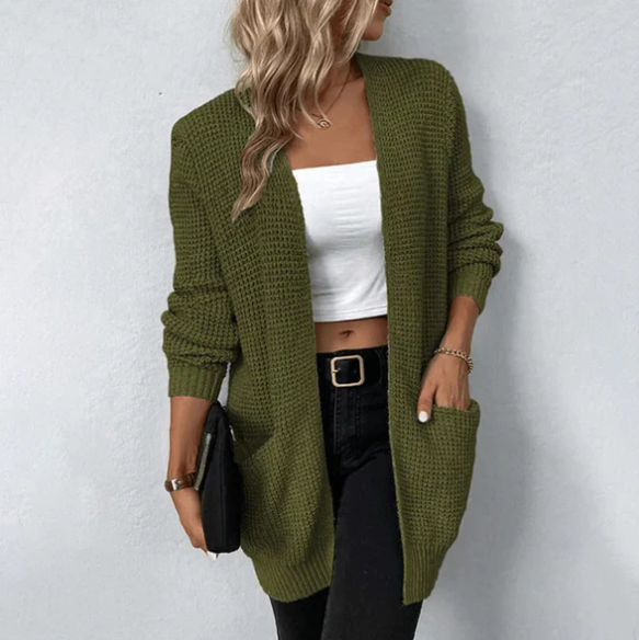 Cardigan ouvert en tricot gaufré confortable