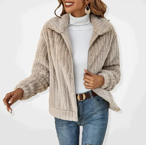 Veste polaire texturée en peluche de couleur chaude